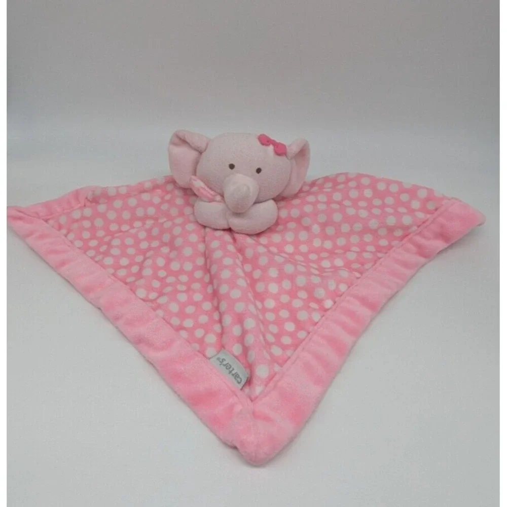 Carters Elephant Bow Pink White‎ Polka Dots Baby Girl Security Blanket Lovey 13